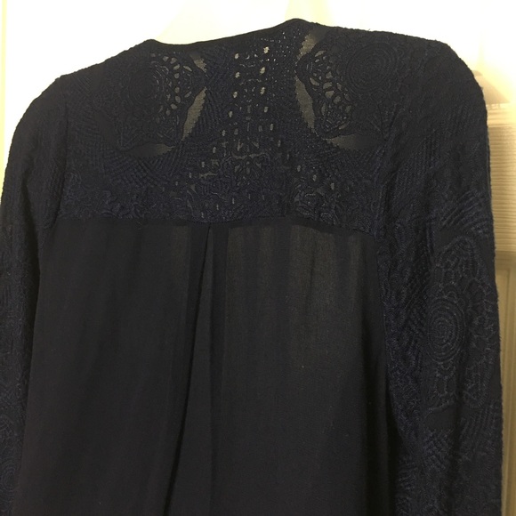 Flowers of Romance Embroidered Navy Faux Wrap Top - Picture 6 of 8